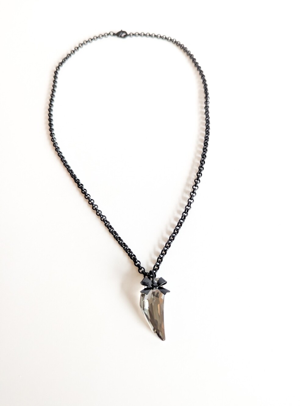 Bow Necklace With Swarovski Crystal Pendant - Silver & Black